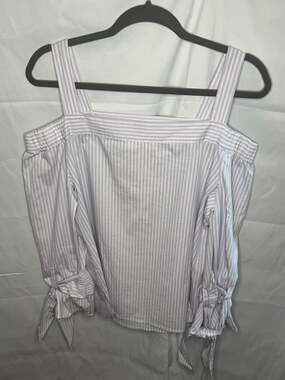 MICHAEL Michael Kors Light Quartz Striped Off-The-Shoulder Tie-Cuff Blouse